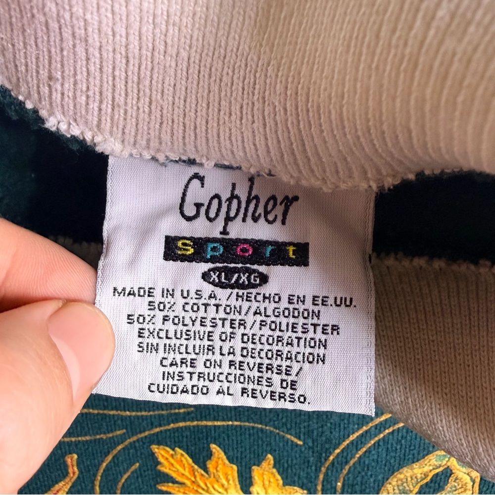 Vintage Gopher Sport Collared Sweatshirt Women’s XL Green Floral Print USA Made - Picture 6 of 11
